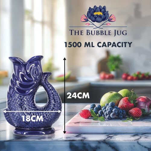 The Bubble Jug® 1.5L Dark Cobalt Blue Glug Jug - Extra Large for Easy Pouring